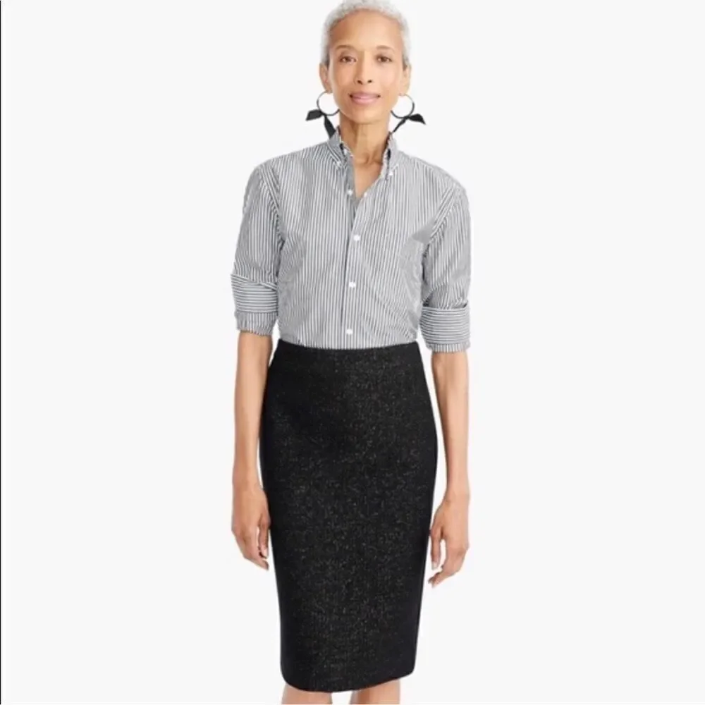 J. CREW No 2 Pencil Skirt in Tinsel Tweed Wool Black Lurex w/ Gold K3053